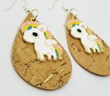 Cork with Gold Flecks Tear Drop Shaped Cork Earrings with Large Pegasus Charms