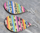 Multicolored Lines on Tear Drop Shaped Cork Earrings