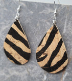 Zebra Stripes Animal Print Tear Drop Shaped Cork Earrings