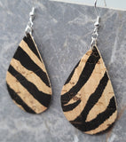 Zebra Stripes Animal Print Tear Drop Shaped Cork Earrings