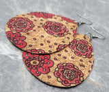 Large Red Flowers Water Drop Shaped Cork Earrings