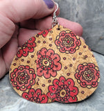 Large Red Flowers Water Drop Shaped Cork Earrings