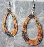Small Colorful Flowers Cork Earrings Tear Drop Shaped with Cut Out Center