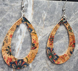 Small Colorful Flowers Cork Earrings Tear Drop Shaped with Cut Out Center