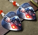 Cyborg Guitar Pick Earrings with Hyacinth Orange Swarovski Crystals