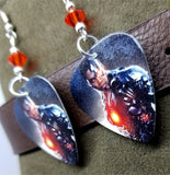 Cyborg Guitar Pick Earrings with Hyacinth Orange Swarovski Crystals