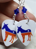 Democrat Symbol Donkey Guitar Pick Earrings with Blue Swarovski Crystal Bicones