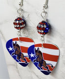 Angry Democrat Symbol Donkey Guitar Pick Earrings with American Flag Pave Beads