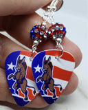 Angry Democrat Symbol Donkey Guitar Pick Earrings with American Flag Pave Beads