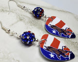 Angry Democrat Symbol Donkey Guitar Pick Earrings with American Flag Pave Beads