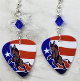 Angry Democrat Symbol Donkey Guitar Pick Earrings with Blue Swarovski Crystals