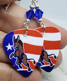 Angry Democrat Symbol Donkey Guitar Pick Earrings with Blue Swarovski Crystals