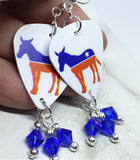 Democratic Symbol Donkey Guitar Pick Earrings with Blue Swarovski Crystal Dangles