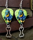 Doberman Pinscher Guitar Pick Earrings with Bone Charm Dangles