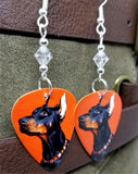 Doberman Pinscher Guitar Pick Earrings with Clear Swarovski Crystals
