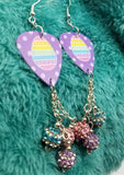 Color Striped Easter Egg Guitar Pick Earrings with Pave Bead Dangles