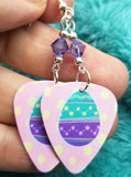 Teal and Purple Easter Egg Guitar Pick Earrings with Purple Swarovski Crystals