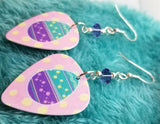 Teal and Purple Easter Egg Guitar Pick Earrings with Purple Swarovski Crystals