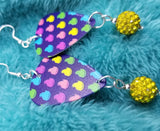 Colored Peeps Guitar Pick Earrings with Yellow Pave Bead Dangles