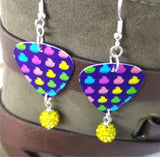 Colored Peeps Guitar Pick Earrings with Yellow Pave Bead Dangles