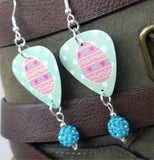CLEARANCE Pink Easter Egg Guitar Pick Earrings with Aqua Blue Pave Bead Dangles