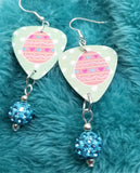 CLEARANCE Pink Easter Egg Guitar Pick Earrings with Aqua Blue Pave Bead Dangles
