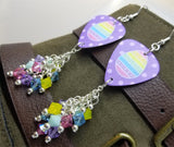 CLEARANCE Colorful Striped Easter Egg Guitar Pick Earrings with Cascading Swarovski Crystal Dangles