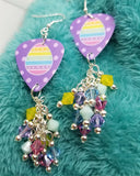 CLEARANCE Colorful Striped Easter Egg Guitar Pick Earrings with Cascading Swarovski Crystal Dangles