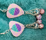 Teal and Purple Easter Egg Guitar Pick Earrings with Pave Bead Dangles