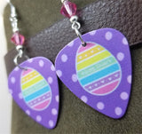 Color Striped Easter Egg Guitar Pick Earrings with Pink Swarovski Crystals