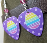 Color Striped Easter Egg Guitar Pick Earrings with Pink Swarovski Crystals