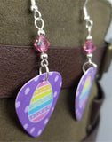 Color Striped Easter Egg Guitar Pick Earrings with Pink Swarovski Crystals