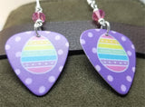 Color Striped Easter Egg Guitar Pick Earrings with Pink Swarovski Crystals