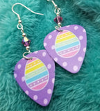 Color Striped Easter Egg Guitar Pick Earrings with Pink Swarovski Crystals