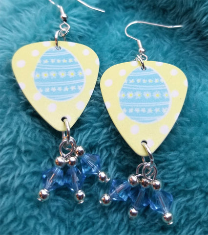 CLEARANCE Blue Easter Egg Guitar Pick Earrings with Aquamarine Swarovski Crystal Dangles