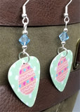 CLEARANCE Pink Easter Egg Guitar Pick Earrings with Aquamarine Swarovski Crystals