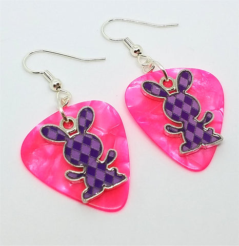 CLEARANCE Purple Argyle Bunny Charms Guitar Pick Earrings - Pick Your Color