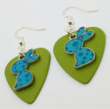 CLEARANCE Teal Polka Dot Bunny Charm Guitar Pick Earrings - Pick Your Color