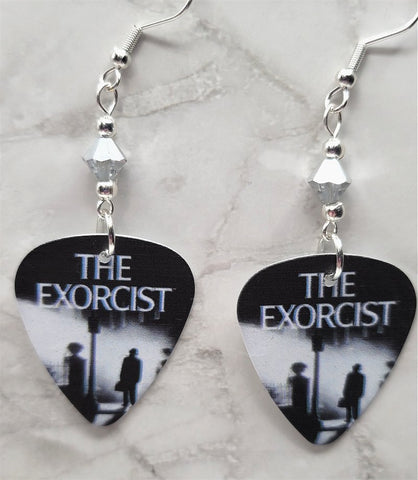 The Exorcist Guitar Pick Earrings with Metallic Silver Swarovski Crystals