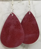 Worn Deep Red Tear Drop Shaped FAUX Leather Earrings