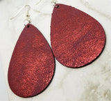 Worn Deep Red Tear Drop Shaped FAUX Leather Earrings