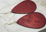 Worn Deep Red Tear Drop Shaped FAUX Leather Earrings