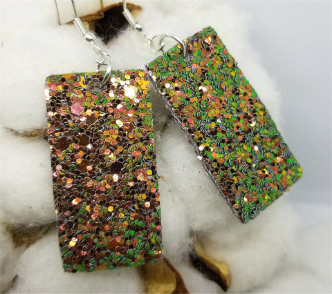 Color Shifting Glitter Very Sparkly Double Sided FAUX Leather Rectangular Earrings