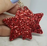 Red Glitter Very Sparkly Double Sided FAUX Leather Star Earrings