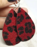 Red and Black Leopard Print Hair on Hide FAUX Leather Teardrop Earrings