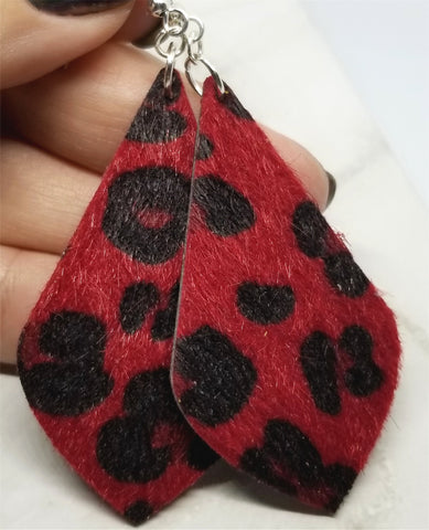Red and Black Leopard Print Hair on Hide FAUX Leather Earrings