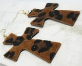Leopard Print Hair on Hide FAUX Leather Cross Earrings
