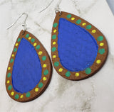 Hand Painted FAUX Leather Teardrop Shaped Earrings with Aboriginal Style Dot Art Border