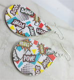 Comic Book Action Expression Tear Drop Shaped FAUX Leather Earrings