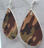Faux Leather Camouflage Teardrop Earrings